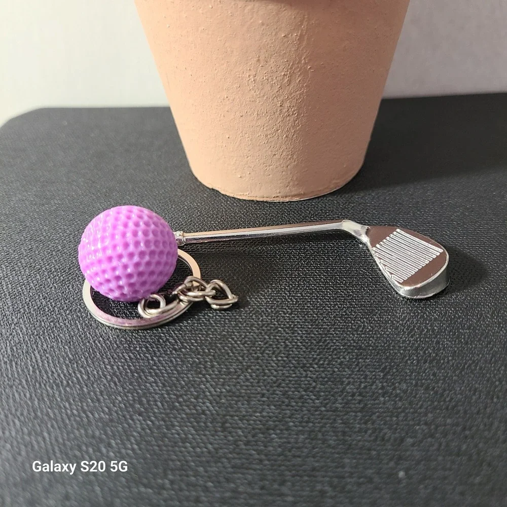 Purple Golf Ball & Club Keychain, Sports Keyring, Novelty Bag Charm, Women‎ NWOT